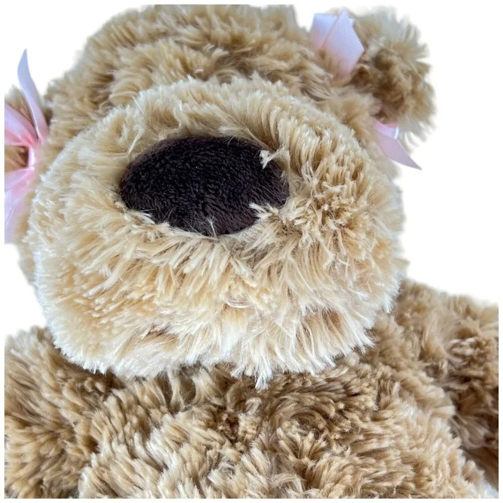 Build A Bear Brown Teddy Bear‎ Plush Talks Pink Bows Ears 17” Stuffed Animal Toy